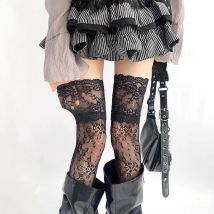 1 Paar Damen-Strümpfe mit sexy Blumen, Netzspitze, Oberschenkelhohe Strümpfe, Overknee-Strümpfe, Lolita-Stil, Mädchen-Stiefelsocken mit langem Bein