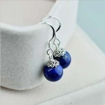 925 silber Natürliche Lapis Lazuli 8mm Perlen Ohrringe Original Einfache Jade Zellstoff Perle Handgemachte Geschenk Frauen Feine Stein Schmuck