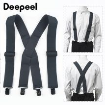 Deepeel Moda 5 cm di larghezza Bretelle da uomo per adulti Regolare cinturino elastico X-tipo 4 clip Bretelle maschili Imbracatura Uomo Sospensorio per pantaloni