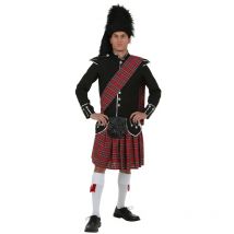 Halloween adulto Highlander Scotsman Fancy Dress Up Scozia Kilt Uniforme Abbigliamento Tartan rosso Costume di Halloween scozzese da uomo