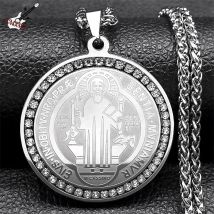 Hop Hop Saint Benedict Medaille Halskette für Frauen Männer Strass Edelstahl San Benito Cspb Kreuz Kette Biker Schmuck NZZZS06