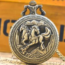 Steampunk Vintage Bronze Tier Pferd Quarz Taschenuhr Halskette Anhänger Uhr Kette Männer Frauen Kette Geschenk