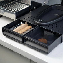 MUVNA Espresso Bar Knock Box, Kaffee Organizer Box, Doppelschublade Metall Espresso Behälter & Kaffee Knock Box (Schwarz/Weiß)