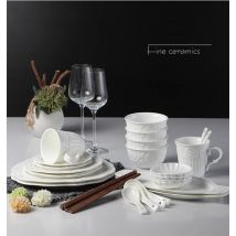24-teiliges Set, weiß geprägtes Porzellan-Geschirrset, Keramik-Serviergeschirr, Borden-Services, Chafing Dish, Palastgeschirr und Teller