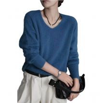 Trend Women Sweater Pullover Brushed Wool 100% Merino Wool Autumn Winter Sweater Warm V-Neck Long Sleeve Elegant Fleece Clothing