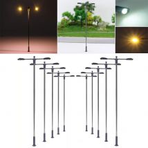 10 Stück 8/11/14 cm Modelleisenbahn Maßstab 1:87 1:100 1:150 Zwei-Köpfe Lampe Warmweiß Straßenlaternen HO OO Maßstab LEDs Lampe für Diorama