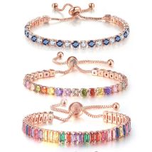Einstellbare Multicolor Tennis Armbänder Für Frauen Damen Hochzeit Regenbogen Bunte Zirkon Charme Armband Hand Kette Schmuck DZH043