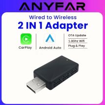 Adattatore Wireless 2 in 1 Anyfar 2026 per CarPlay e Android Auto, WiFi 5GHz USB Plug & Play