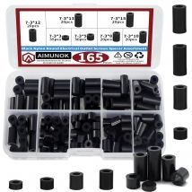 Kit assortimento distanziatori rotondi in nylon nero da 165 pezzi, distanziatori per viti per prese elettriche, distanziatori in plastica senza filettatura, interruttore e R