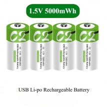 1.5V 5000mWh C Size LR14 Li-po Rechargeable Battery Type-C Ultra-Fast Charging for Flashlight Gas Cooker Electronic Piano Radios