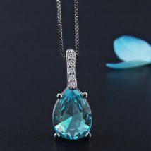 New 925 Sterling Silver Water Drop Blue Necklace Distinctive Geometric Pendant Choker Party Gift for Friends Exquisite Jewelry