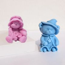 Bär mit Hut Kerze Silikonform DIY Blume Streamer Hut Bär Puppe Cartoon Tier Gips Handwerk Harz Zement Form Home Geschenk