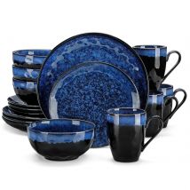 VANCASSO piatti ceramica set di stoviglie blu stellato da 16/32/48 pezzi, Set di piatti da portata con smalto per cambio forno con piatto da pranzo, piatto da Dessert, ciotola, tazza set piatti da