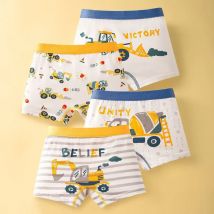 Kinderunterwäsche aus Baumwolle mit flachen Ecken, bedruckt mit Baufahrzeugen, atmungsaktiv, farbecht, bequem zum Laufen, Jungen-Unterhose, 1–8 Jahre