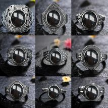 S925 Silber Ring für Frauen Oval Runde Natürliche Schwarze Achat Ring Geschenk Sonne Geformt Retro Luxus Edlen Schmuck