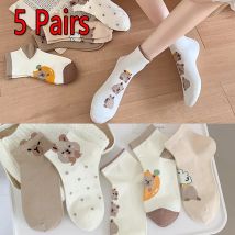 5 paia di calzini bianchi calzini capibara in cotone orso calzini casual giapponesi morbidi e traspiranti calzini estivi a tubo centrale con cartoni animati di caffè sottili