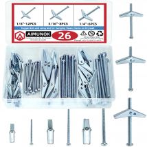 26pcs Toggle Bolt and wing Nut for Hanging Heavy ltems on Drywall Heavy Duty Hollow Wall Anchors for Drywall Carbon Steel