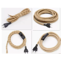 Cavo di alimentazione con spina europea Cavo di canapa vintage 2 metri 3 metri convertito con interruttore ON/OFF per decorazioni per illuminazione di design a sospensione retrò