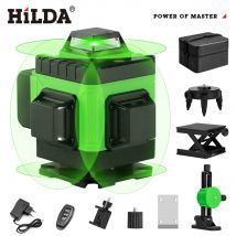 HILDA 4D 16-liniowa zielona poziomica laserowa Samopoziomująca 360 prezent dla mężczyzn Poziomy i pionowy krzyż Super mocna zielona poziomica laserowa