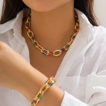 2 sztuk/zestaw kolorowy czeski modny Choker naszyjnik bransoletka zestaw biżuterii klasyczny krzyż akcesoria łańcuszkowe dla kobiet prezent Party