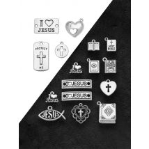 Antique Silver Plated Love Jesus Holy Book Cross Charms Protect Me Fish Pendants For Diy Jewelry Making Findings Craft Wholesale