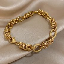 Verdrehte Armbänder aus 316L-Edelstahl für Damen, trendiges, klobiges, vergoldetes Handgelenk-Kettenarmband, wasserdichter Schmuck