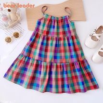 Mädchen Set Sommer neue Freizeit kleid bunte karierte Riemen Kleid ärmellose Prinzessin Kleid Mädchen Mode Kleid