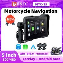EKIY 5-Zoll-tragbares Motorrad-Display, IPX7 wasserdichter Monitor für kabelloses Carplay, Android, Auto, Dual-Recorder-Navigation