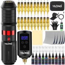 YILONG Professionelles Tattoo-Maschinen-Set, komplettes kabelloses Rotationsmaschinen-Stift-Set mit 1500 mAh Leistung für Tattoo-Anfänger