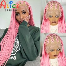 36-Zoll-synthetische Vollspitze Cornrow geflochtene Perücken farbige Flechthaarperücke für Frauen rosa knotenlose Zöpfe Perücke mit Babyhaar