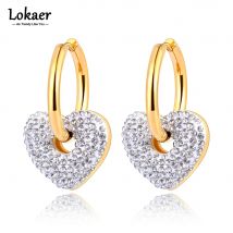 Lokaer Orecchini a cerchio a forma di cuore con strass scintillanti neri/bianchi per le donne Orecchini da sposa in acciaio inossidabile per le spose с Wojги E23072