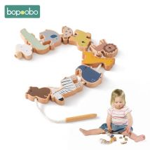 Baby Tier Threading Spielzeug Holz Stapeln Spielzeug Blöcke Brettspiele Montessori Praktische Fähigkeit Pädagogische Kinder Blöcke Geschenke