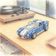 Retro blue and white sports car office decorations, children's adult gifts, collectibles, Christmas decorations, building blocks