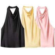 HXAO Top Women Halter Satin Women Tops Backless Corset Top Vest Yellow Pink Black Summer Elegant Sexy Tops Tank Vestidos