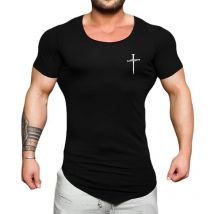 Camicia slim fit a maniche corte con stampa incrociata personalizzata T-shirt da allenamento per bodybuilding da palestra per corsa sportiva da uomo
