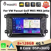 Podofo 7 ''8 + 128G Radio samochodowe dla VW/PASSAT/TOURAN/GOLF/POLO odtwarzacz multimedialny 8 rdzeniowy Carplay nawigacja GPS do samochodu z androidem nawigacja WIFI 4G