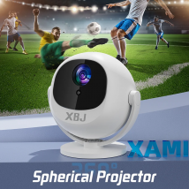 XBJ Heimkino 4K sphärischer Projektor, Android WiFi 6 BT 5.0 Auto Keystone 360 °   Tragbarer Rotationsvideoprojektor für den Außenbereich