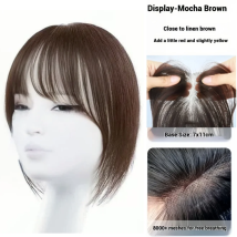 Schweizer Spitzenbasis, Echthaar, französischer Pony für Frauen, erhöht das Haarvolumen, atmungsaktiv, dünn, Clip-in-Haarteile, 3D-Luftfransen, 25,4 cm