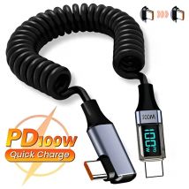 USB C auf Typ C Ellenbogenfederkabel 100 W LED-Digitalanzeige Datenleitung einziehbares Kabel für Samsung IPhone Xiaomi Huawei OnePlus