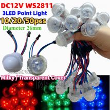 10/20/50 Stück DC12V WS2811 Punktlicht-LED-Modul, transparent/milchige Abdeckung, 3 LEDs, 5050SMD, RBG, wasserdicht, Durchmesser 26 mm, Pixellicht
