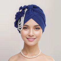 Blumen design weiblicher Kopf wickelt muslimisches Kopftuch Haube Haarausfall Hut Abdeckung Perlen Perlen Turban Kappe für Frauen