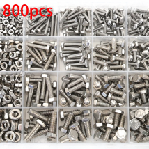 800pcs Stainless steel hexagonal bolt screw nut set hexagonal screw hexagonal nut flat spring washer hand tool screw set,