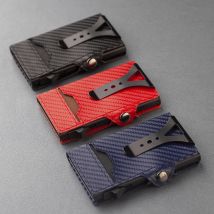 Casekey Männer Visitenkarte halter Kohle faser Leder automatische kleine Geldbörse rfid Popup Kredit Brieftasche Karten inhaber Porta foglio uomo