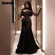 Sumnus Modernes schwarzes Spitzen-Meerjungfrau-Abschlussballkleid mit Spitze, eleganter Schatz, bodenlange Abendkleider, formelle Kleider, individuell gestaltet