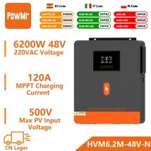 PowMr 6200W Hybrydowy falownik solarny 48V Czysta fala sinusoidalna Falownik solarny Off Grid 120A