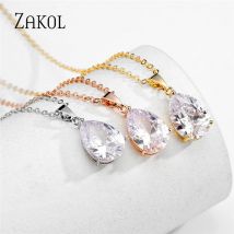 ZAKOL New White Water Drop Cubic Zirconia clavicola collana a catena semplice temperamento donna gioielli per feste di nozze NP3098
