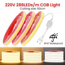 AC 220V 230V COB Schalter LED Streifen Licht Dimmer EU UK Stecker 3000K 4000K 6000K 288Leds/m Helle Flex Band Wasserdichte Lineare Beleuchtung