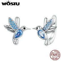 Wostu Sterling Silber Kolibri Creolen für Frauen blau Kristall Tropfen Ohr clips Ohrring Damen Luxus Hochzeits schmuck