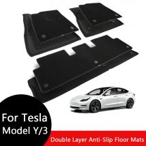 Fußmatten für Tesla Model 3 Highland Model Y, maßgeschneiderter doppellagiger, rutschfester und wetterfester Schutz – komplettes 3er-Set