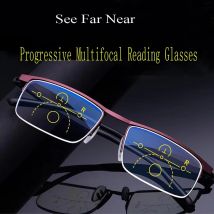 Heißer Verkauf Progressive Lesebrille Multifokale Anti Blue Ray Glas Gläser Halb Rahmen Metall Legierung Männer Frauen 1,5 1,0 2,5 Schwarz